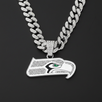 Pendentif personnalisé de luxe pour homme, Seattle Seahawks, en alliage de zinc plaqué or et argent, chaîne en corde, style hip-hop, entièrement serti de cristaux, logo de l'équipe, cadeau