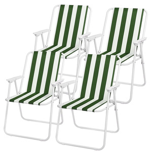Sedia da Spiaggia Pieghevole Verde e Bianca a Righe con Braccioli in Tessuto 53x54x73 Cm per Uso Esterno - Product Image 1