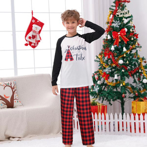 Logotipo personalizado Família Pijama De Natal Inverno Pijama Manga Longa Pijama Custom <span class=keywords><strong>Kids</strong></span> Pijama Set Print Top e Xadrez Calças Pijamas - Product Image 2