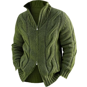 Cárdigan acanalado para <span class=keywords><strong>hombre</strong></span>, suéteres, chaqueta con doble cremallera, abrigo de invierno de punto trenzado, prendas de punto cálidas, trajes de otoño, suéter de <span class=keywords><strong>cuello</strong></span> <span class=keywords><strong>alto</strong></span> - Product Image 3