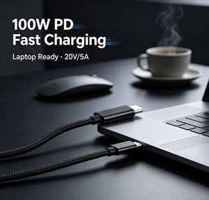 100W 5A <b>USB</b> <b>C</b> to <b>USB</b> <b>C</b> Nylon Braided Fast <b>Charging</b> Data Cord For Laptop Mobile Phone - Product Image 5