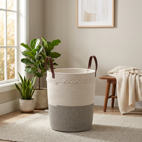 Panier à linge en corde de coton tissée HUAYI, grand format, avec poignées, panier de rangement décoratif pour le linge, grands paniers