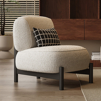 Canapé individuel de style vintage couleur crème pour salon, modèle design en velours et laine d'agneau, fauteuil de détente en bois massif et métal