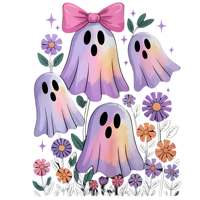 Transferencia DTF de Fantasma con Lazo Pastel Lista para Planchar, Gráfico Holográfico de Fantasma Lindo y Espeluznante para Camisetas de Halloween