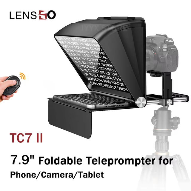 LENSGO TC7 II Portable Teleprompter 7.9 Inch Foldable Phone/ Tablet Prompter Reader for Phones Cameras DSLR Recording Interview