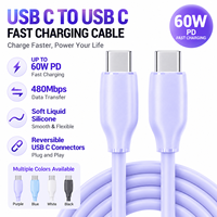 Kabel Silikon Cair Tipe C 60W PD Pengisian Cepat Kabel Data USB Dengan Selubung Fleksibel untuk Aksesoris Rumah dan Kantor