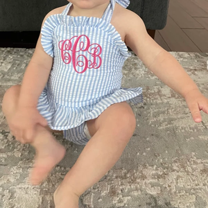 Estate ricamato Seersucker Stripe <span class=keywords><strong>costume</strong></span> intero per le bambine bambino bambini costumi <span class=keywords><strong>da</strong></span> bagno - Product Image 2