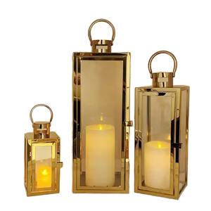 Ensemble de 3 bougeoirs carrés en acier inoxydable, lanterne décorative de Noël pour la décoration de la maison, support en métal - Product Image 1