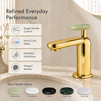 Robinet de lavabo de salle de bain moderne en laiton massif, monocommande, monotrou, mitigeur chaud/froid avec poignée style pierre