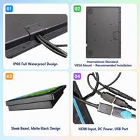 Écran tactile intégré étanche IP66 de 10,1 pouces FHD 1000 nits pour utilisation en libre-service en extérieur et industrielle avec HD MI USB DC