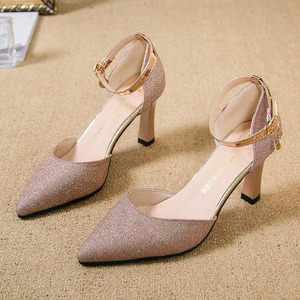 YSMARKET Elegante Damen-Prinzessinnen-Bürosandalen, Schwarz-<span class=keywords><strong>Gold</strong></span> PU-Obermaterial, Dicker Absatz, Schnallenverschluss, Winter-Studenten-Geburtstagsgeschenk - Product Image 4