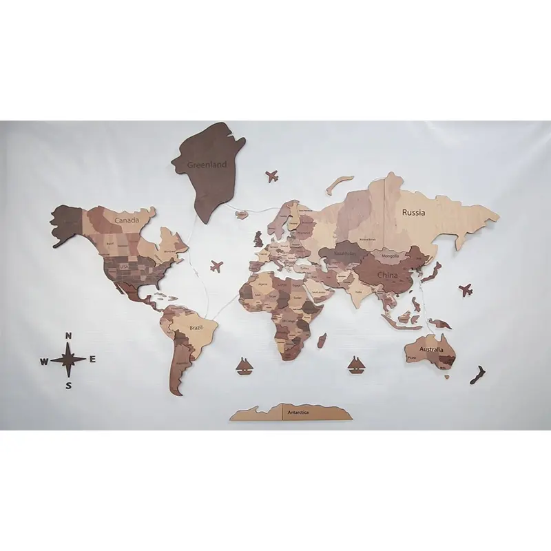 3d העולם עץ המפה עם הוביל אור לוח אחורית העולם נסיעות מפה