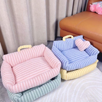 Canapé-lit pour animaux de compagnie en polaire rayé, avec rebord haut, coussin chaud pour chats et petits chiens, pour dormir en intérieur