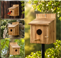 Vente flash - Mangeoire à oiseaux en bois écologique et maison pour oiseaux, pour l'extérieur, la cour, en bois naturel fait main, pour oiseaux sauvages et perroquets