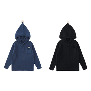 YOEHYAUL N7868 <span class=keywords><strong>Pull</strong></span> tricoté à capuche pour garçons adolescents, col Henley, anti-boulochage, en maille côtelée douce pour enfants - Product Image 2