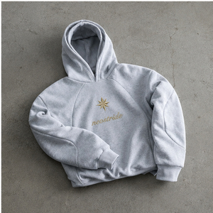 Sweat à capuche double couche OEM personnalisé en coton épais brodé, coupe oversize, avec logo étoile gris, style streetwear, pour hommes et femmes - Product Image 2