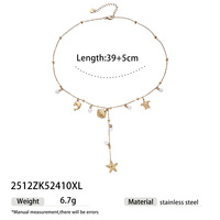 Collar de Moda con Colgante de Estrella de Mar y Concha de la Serie Océano, Chapado en Acero Inoxidable con Oro de 18K, Estilo Sofisticado para Mujer