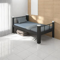Lit simple en métal portable et durable - Noir - Conception détachable - Design moderne - Pour les dortoirs scolaires, les appartements, les chantiers de construction