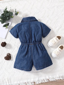 Qingli OEM fabbrica No tariffario abbigliamento estivo per bambini nuova moda per ragazze <span class=keywords><strong>tuta</strong></span> a maniche corte in Denim - Product Image 3