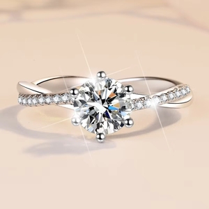 Anillo de Piedra Mosang para Mujer, Plata de Ley 925, Diseño de Amor Entrelazado, Joyería Transfronteriza para Boda - Product Image 2