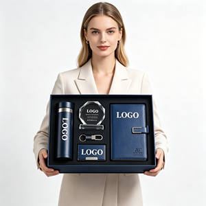 Custom Corporate 30th Anniversary 5-in-1 Luxury <b>Gift</b> Set Crystal Trophy Notebook Thermos Silk Screen Printed Business - Product Image 4