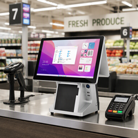 Système POS double écran tout-en-un 15,6 + 11,6 pouces avec lecteur de codes-barres intégré et imprimante, compatible Windows et Android