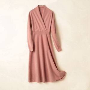 Abito in Maglia all'Ingrosso, Elegante e Aderente, Maniche Lunghe, Personalizzabile, <span class=keywords><strong>Vestito</strong></span> Lungo in Cashmere per <span class=keywords><strong>Donna</strong></span>, Autunno-Inverno - Product Image 6