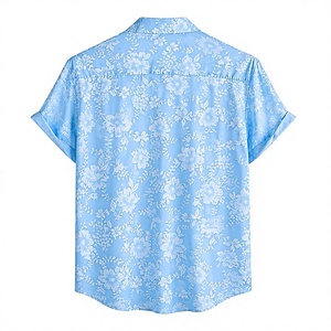 เสื้อเชิ้ตแขนสั้นพิมพ์ลายดอกไม้สีฟ้าอ่อนสำหรับผู้ชาย เสื้อเชิ้ตติดกระดุมลำลองสำหรับฤดูร้อน ชายหาด วันหยุด รีสอร์ท ขายส่ง - Product Image 2