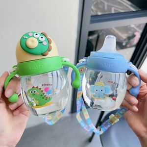 Gobelet d'apprentissage Kawaii pour enfants 330 ml, anti-fuite, réutilisable, sans BPA, bouteille d'eau en plastique pour enfants avec paille/poignée - Product Image 3
