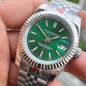 NH35 스테인레스 스틸 케이스 기계식 시계 36mm/39mm 수정된 로그 도그 투스 링 사파이어 글라스 그린 루미너스 22mm - Product Image 4