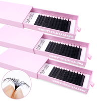 Extensions de cils en fibres PBT, volume, en plateau, fabriquées à la machine, sans cruauté, en cheveux synthétiques noir super mat, aspect cachemire, en boîte en carton