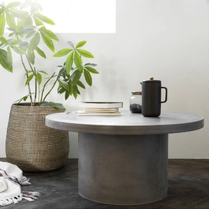 <span class=keywords><strong>Tavolino</strong></span> rotondo in travertino in stile moderno con basamento laterale in cemento tavolo centrale - Product Image 6