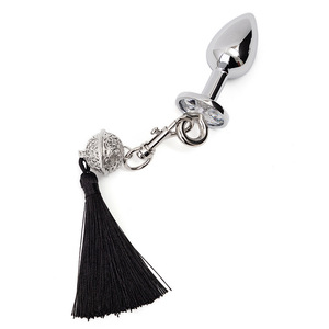 Ensemble de plugs anaux en métal avec chaîne et pompon noir pour stimulation adulte - Product Image 1