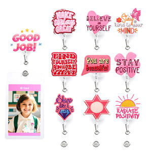 Haute qualité brodé rose série Phase positive lettre bon travail rester positif support Badge bobine rétractable - Product Image 1