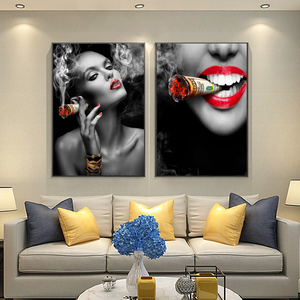 Póster de Chica Sexy, Arte Moderno para Pared, <span class=keywords><strong>Labios</strong></span> <span class=keywords><strong>Rojos</strong></span> Sensuales, <span class=keywords><strong>Mujer</strong></span> Atractiva Fumando un Dólar, Pintura en Lienzo - Product Image 2