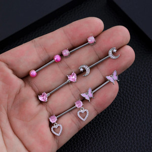 5 paia 14G di anelli per capezzoli in acciaio inox CZ cuore farfalla bilanciere linguetta Piercing gioielli zircone per il corpo da donna - Product Image 3