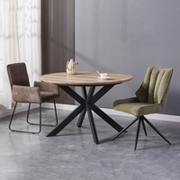 Vente directe d'usine, table à manger ronde moderne avec plateau en bois et structure en métal, table de salle à manger avec pieds en métal croisés