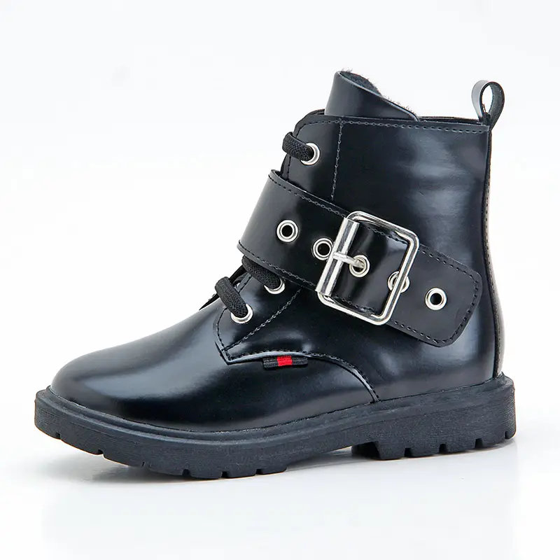 Wholesale 2021 winter new designer fashion black patent leather children boots kids platform martin boots shoes girls boys