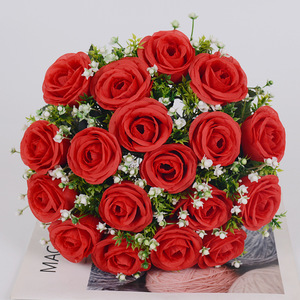 Bouquet de 18 roses artificielles en tissu de soie, décorations pour Noël, remise de diplôme, Pâques, salon, fausses roses - Product Image 1
