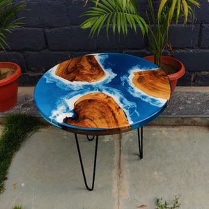 โต๊ะข้างทรงกลมไม้วอลนัทเคลือบอีพ็อกซี่แบบกำหนดเองได้ พร้อมโต๊ะกาแฟไม้สำหรับใช้ในบ้าน ห้องนั่งเล่น โต๊ะกลาง - Product Image 3