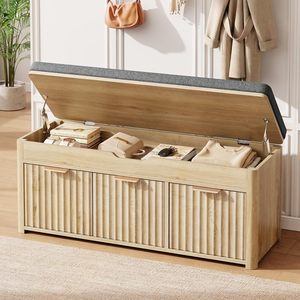 Banco de Madera Natural <span class=keywords><strong>para</strong></span> <span class=keywords><strong>Zapatos</strong></span> con Espacio de Almacenamiento Oculto, Zapatero con <span class=keywords><strong>Estantes</strong></span> Ajustables y Asiento Acolchado, Ideal <span class=keywords><strong>para</strong></span> Dormitorio - Product Image 2