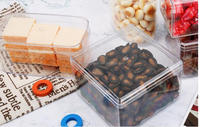 Boîte rectangulaire jetable en plastique PS transparente de qualité alimentaire, épaisseur 1 mm, 9,5x9,5x6,5 cm, avec couvercle, revêtement UV, option logo personnalisé, mariage