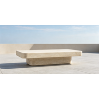 Table basse d'extérieur en faux travertin, résistante aux rayures et aux taches, table de patio en béton scellé