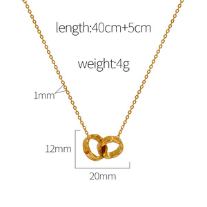 European American Style Gold Double Ring <b>Interlocking</b> Couple Pendant <b>Necklace</b> Titanium Steel Gold Plated Korean Fashion Gift - Product Image 4