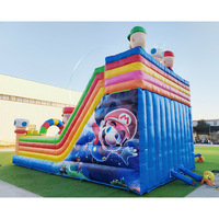 Château Gonflable Commercial Extérieur pour Enfants : Toboggan et Aire de Saut Thème Monde de Jeu Cartoon - Aventure Colorée du Royaume Champignon