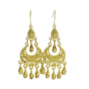Boucles <span class=keywords><strong>d</strong></span>'oreilles pendantes vintage en alliage électroplaqué avec pampilles florales, style antique, <span class=keywords><strong>d</strong></span>élicates, de luxe, audacieuses et de niche pour femme - Product Image 3