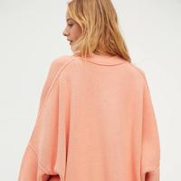 Nouvelle Arrivée Pull Décontracté Femme à Col Montant en Maille Côtelée Mélange Coton Épaules Tombantes