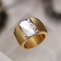 Massiver Goldring für Damen und Herren, breiter Ring mit rechteckigem Smaragdschliff, CZ-Kristall, farbenfroher geometrischer Statement-Modeschmuck