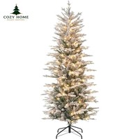 Sapins de Noël artificiels floqués de haute qualité de 1,80 m avec branches enneigées, lumières LED jaunes chaudes, ouverture automatique, en PVC