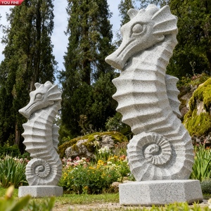 Escultura de Caballito de Mar Tallada a Mano en Mármol Natural YOUFINE, Estatua de Hipocampo para Decoración de Jardín al Aire Libre y Costa - Product Image 2